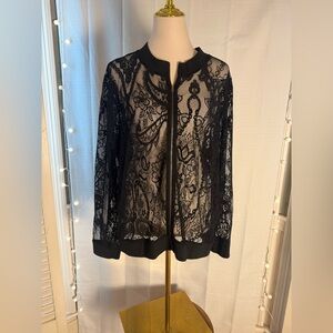 Standards & Practices Black Lace Zip Front Bomber Jacket 2X